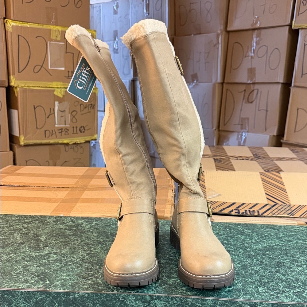 Cliffs by WHITE MOUNTAIN Tan Sherpa-Trim Knee Boots - Picture 2 of 4